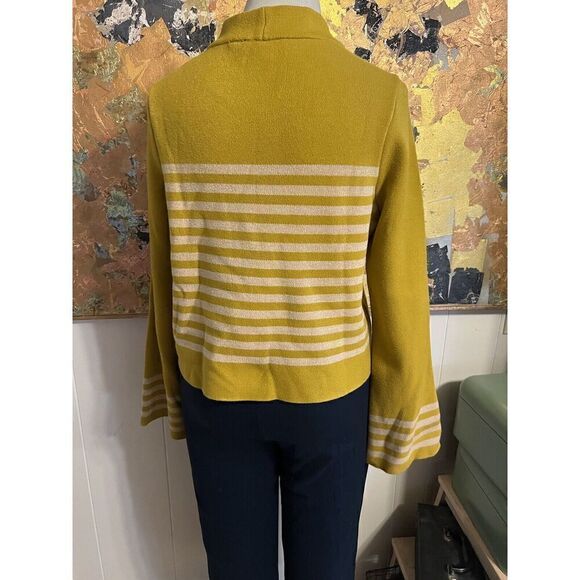 Moth Anthropologie Womens L Mock Neck Sweater Mustard Stripe Crop Bell Sleeves - Picture 4 of 7